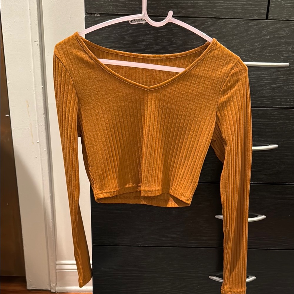Ribbed Mustard Long Sleeve Crop Top